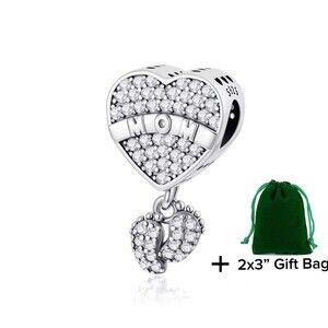 Mom Crystal Heart Bracelet Charm | 925 Silver | Brand New